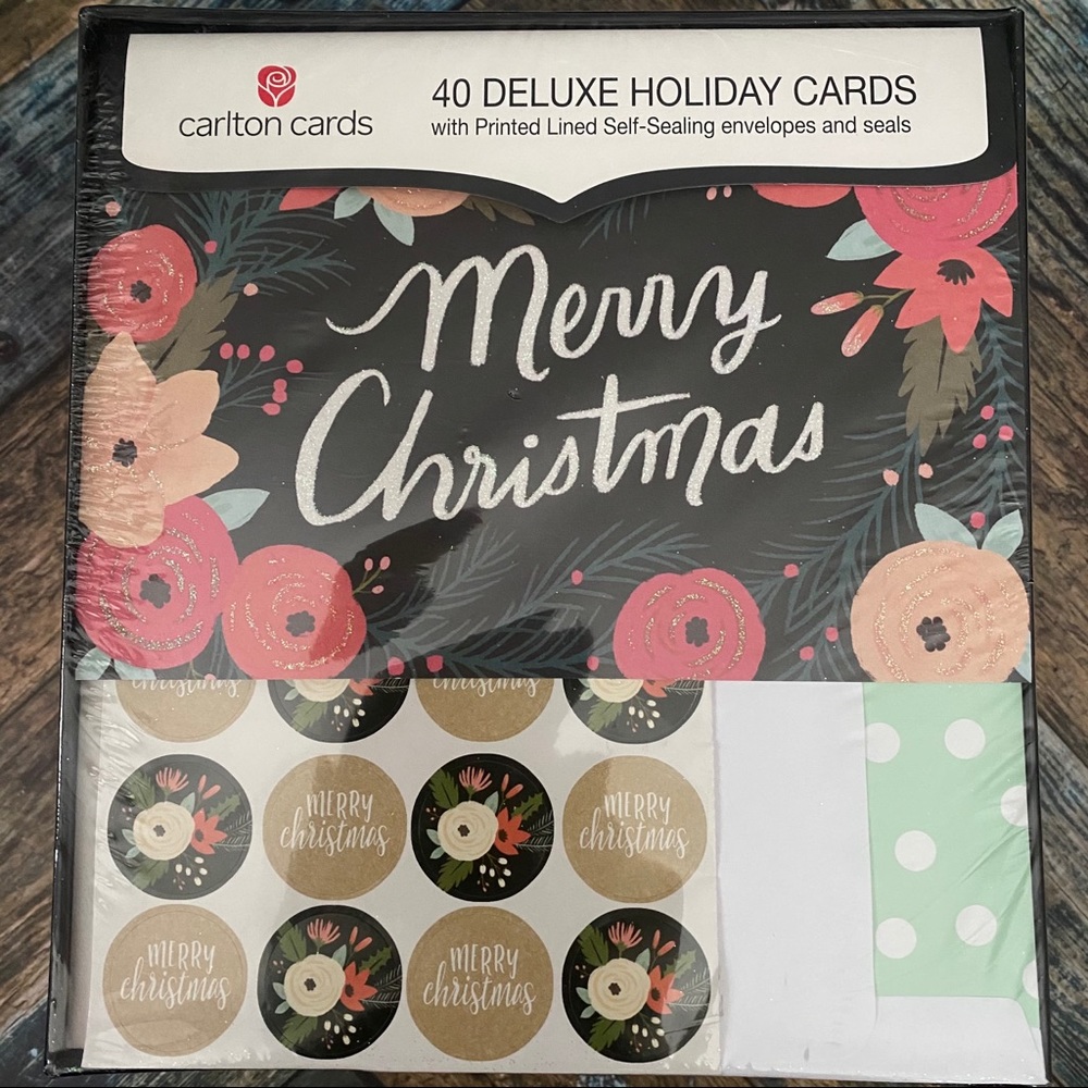 40 Deluxe Holdiday Cards - Merry Christmas Floral